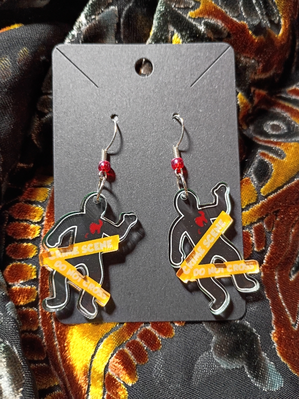 Crime Scene Do Not Cross Tape  Silhouette Earrings Murder True Serial Killer